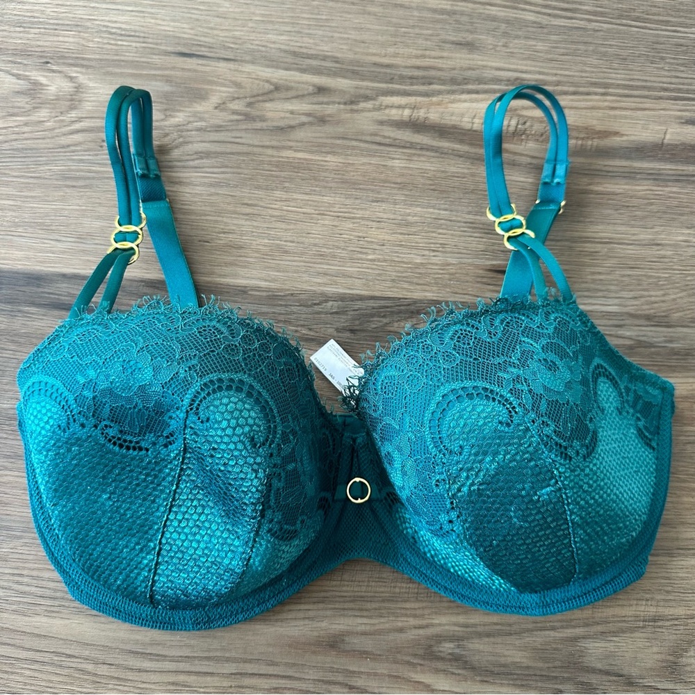 Marie Jo Junoo‎ Balcony Bra Underwire Dark Green  UK 34F US 34G 102719 EUC